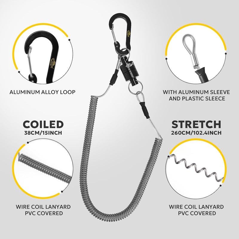 sf. Strongest Magnetic Net Release Magnetic Keychain Fly Fishing Net Retractor Magnet Clip Holder Retractor with Retractable Coiled Lanyard Carabiner - Image 4